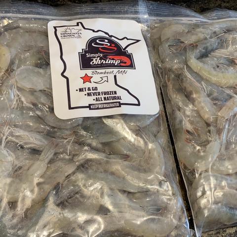 Bags of fresh Simply Shrimp with the Minnesota Grown label